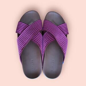 Rothy's The Weekend Slide Sandals in Pink Sangria Stripe | NIB Size 11